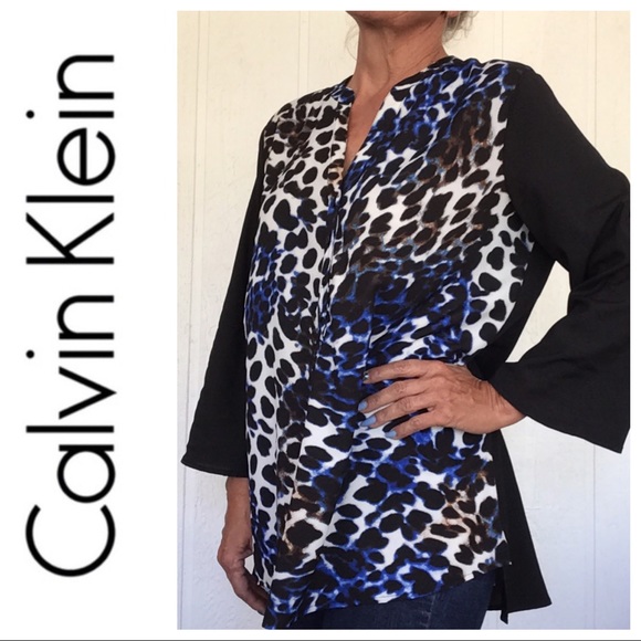 CALVIN KLEIN LEOPARD PRINT BLOUSE NWT LARGE - Picture 2 of 12